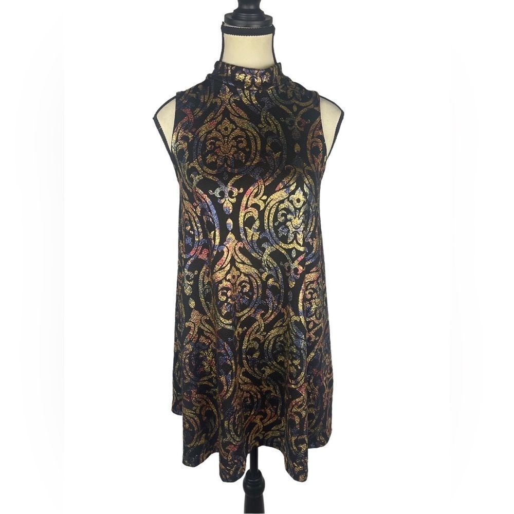 Love Kuza Sleeveless High Neck Blouse W/ Paisley Style Print MADE IN USA Sz:XS/S